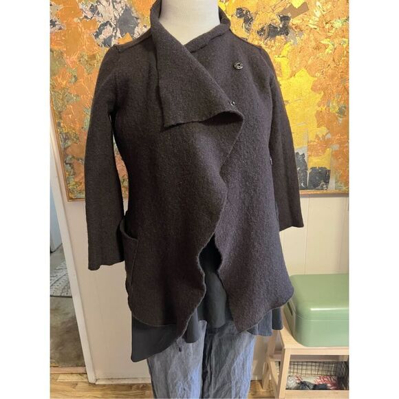 Eileen Fisher Boiled Wool Snap Front Heavy Jacket L - Picture 1 of 7
